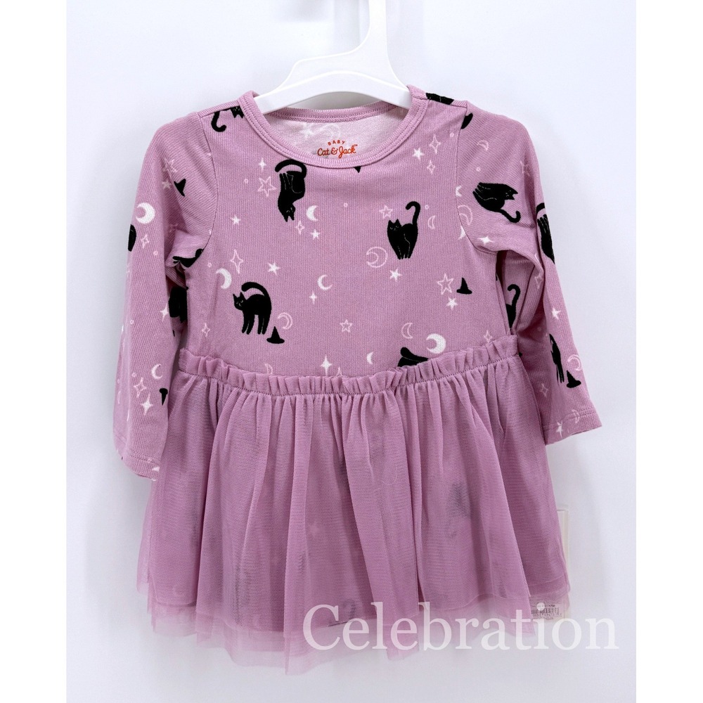 Cat & Jack Baby Girls Purple Black Cat Moon Tulle Tutu Dress 3-6M NWT Halloween
